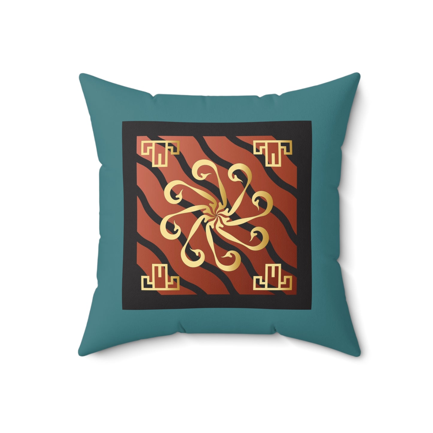 Spun Polyester Square Pillow  Kukloso Mandala No 108 Gold/Navy & Gold/Copper - Free Shipping