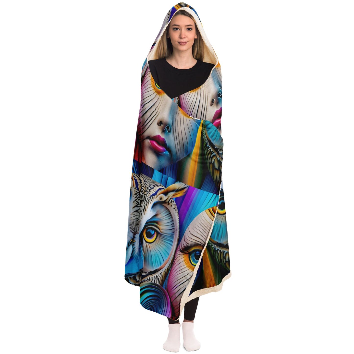 Hooded Blanket - AOP Kukloso Cubist Faces No 11 Large Pattern - Free Shipping