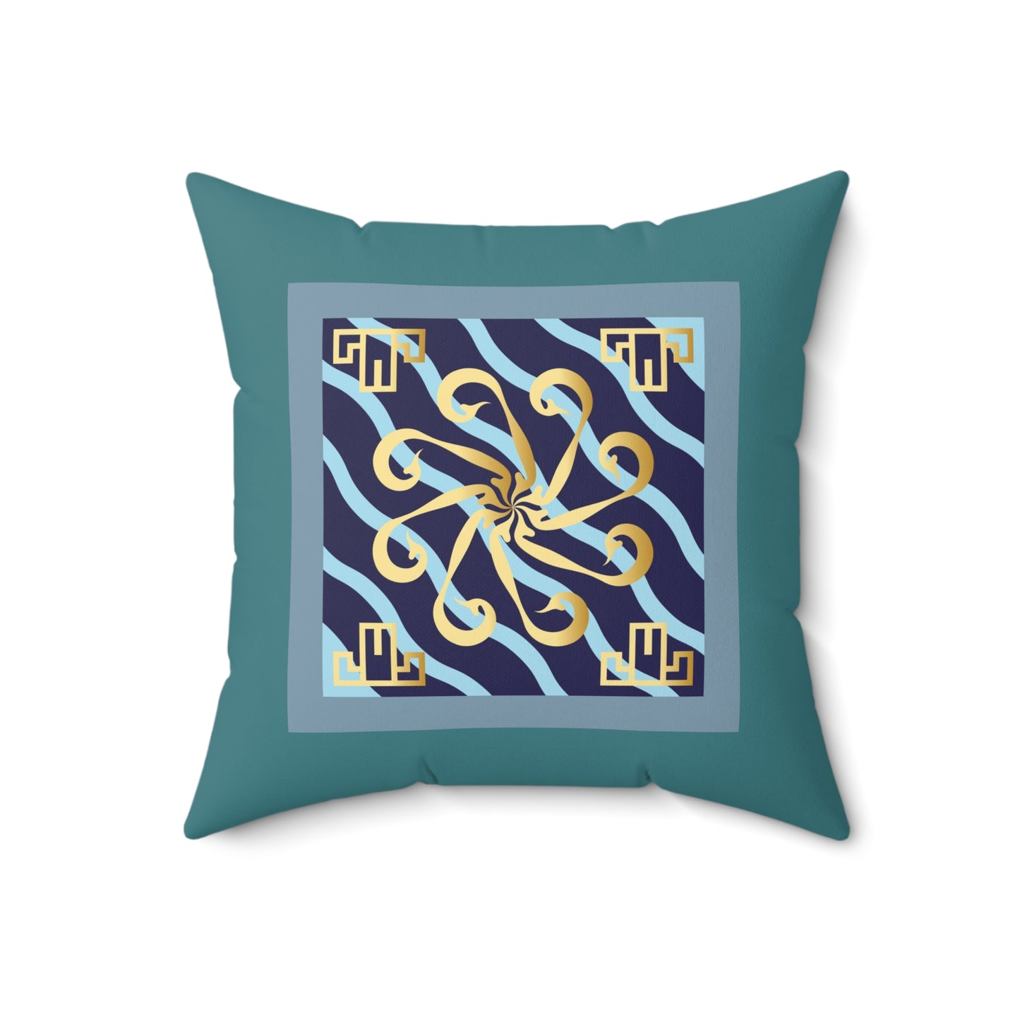 Spun Polyester Square Pillow  Kukloso Mandala No 108 Gold/Navy & Gold/Copper - Free Shipping