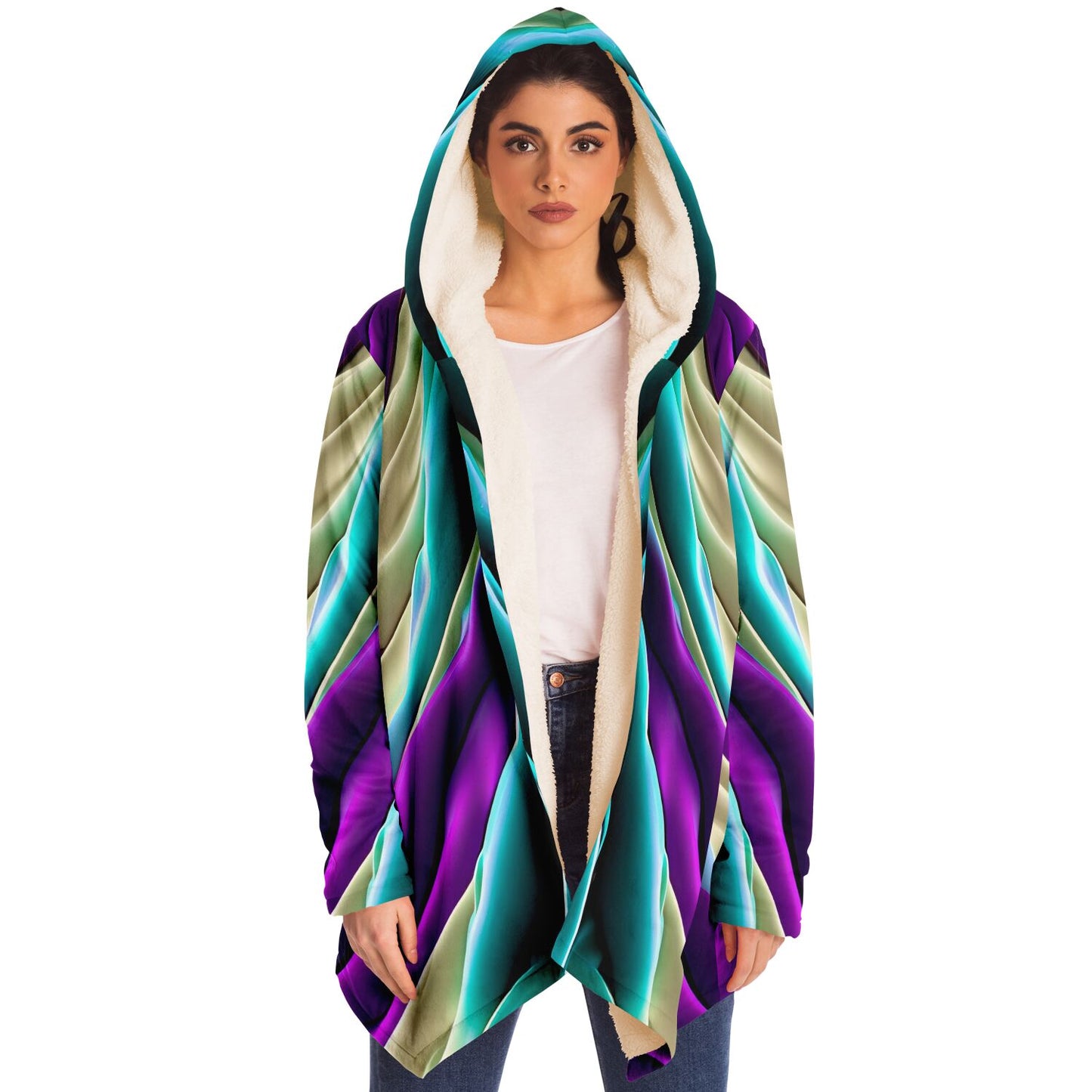 Microfleece Cloak - AOP Kukloso Color Flow series No 1 Aqua, Beige, Purple - Free Shipping