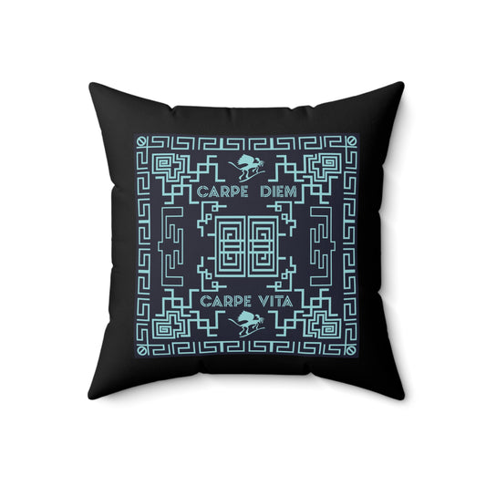 Spun Polyester Square Pillow Kukloso Greek Border 'Carpe Diem' No 13 - Free Shipping