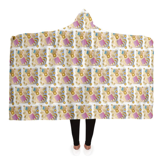 Hooded Blanket - AOP Kukloso Abstractical No 214 Blue, Pink, Gold Shapes on White - Free Shipping