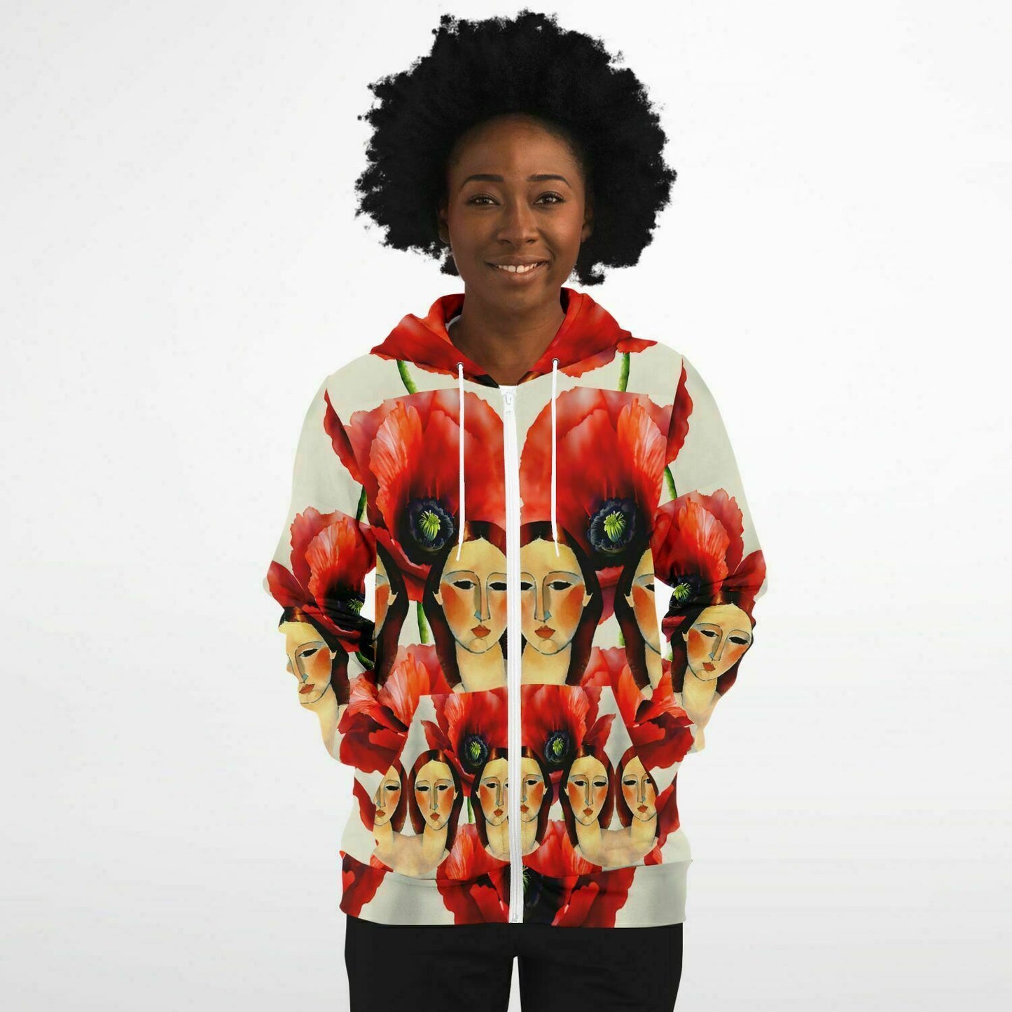 Fashion Zip-Up Hoodie - AOP Kukloso Modigliani meets the Red Poppies - Free Shipping