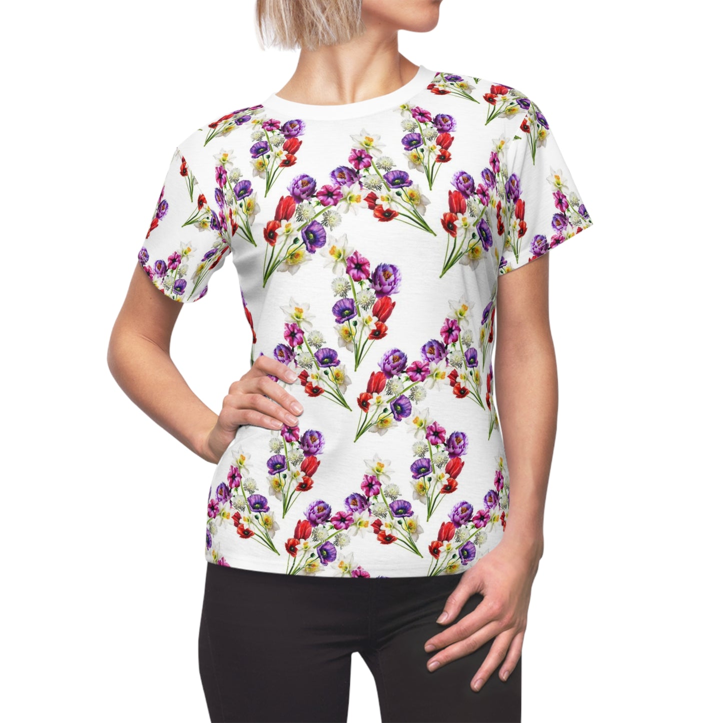 Women's Cut & Sew Tee (AOP) Watercolor Florals on White - Free Shipping