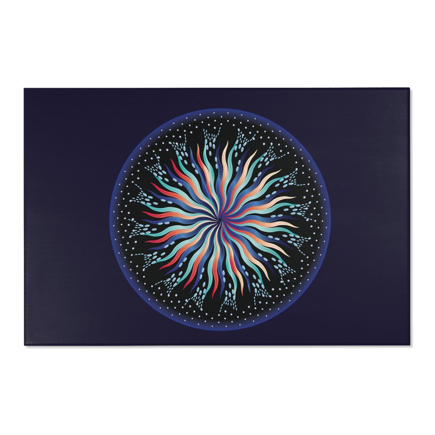 Area Rugs Kukloso Mandala No 5 Radiating Multicolors on Navy - Free Shipping