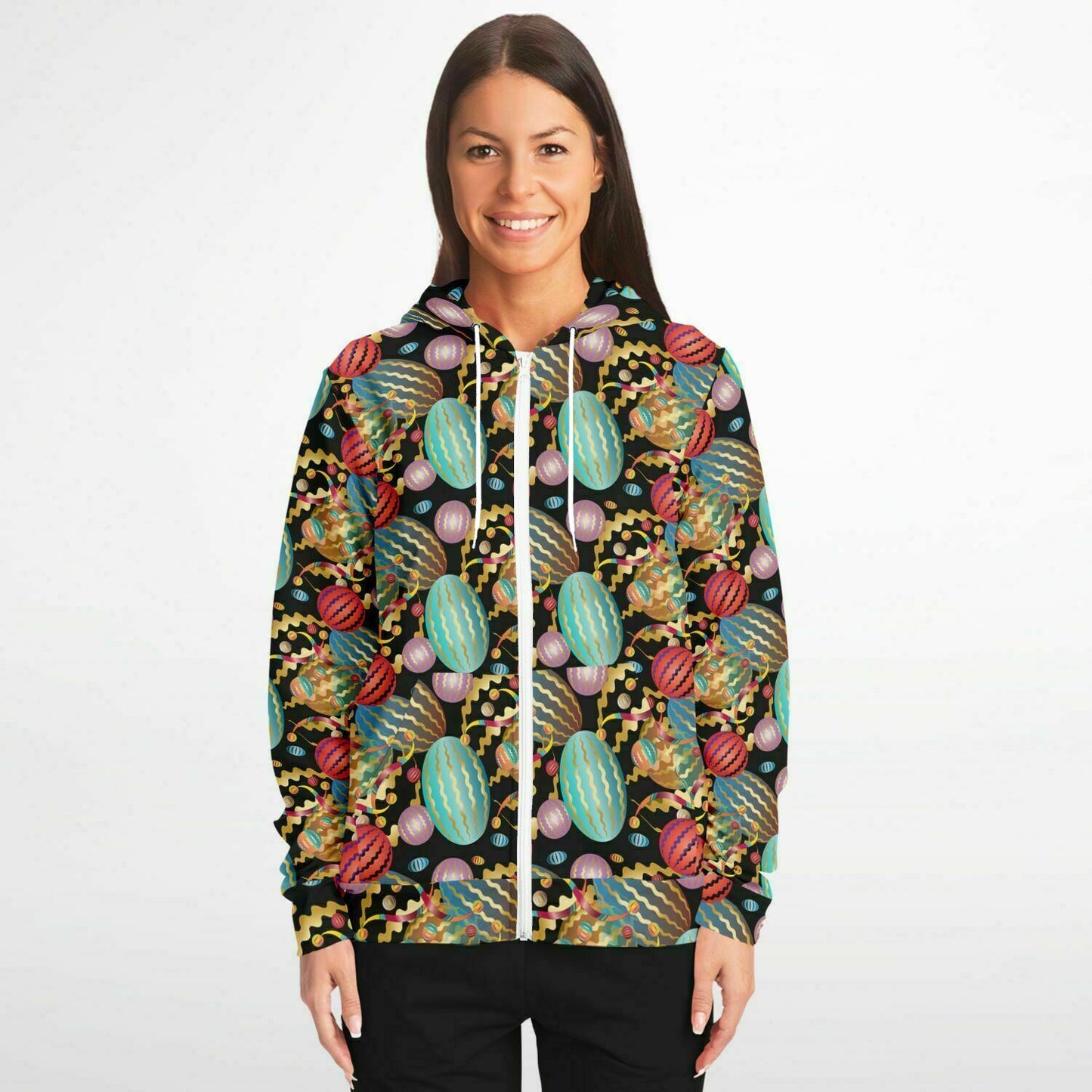 Fashion Zip-Up Hoodie - AOP Kukloso Whimsical No 20 Multicolored on White - Free Shipping