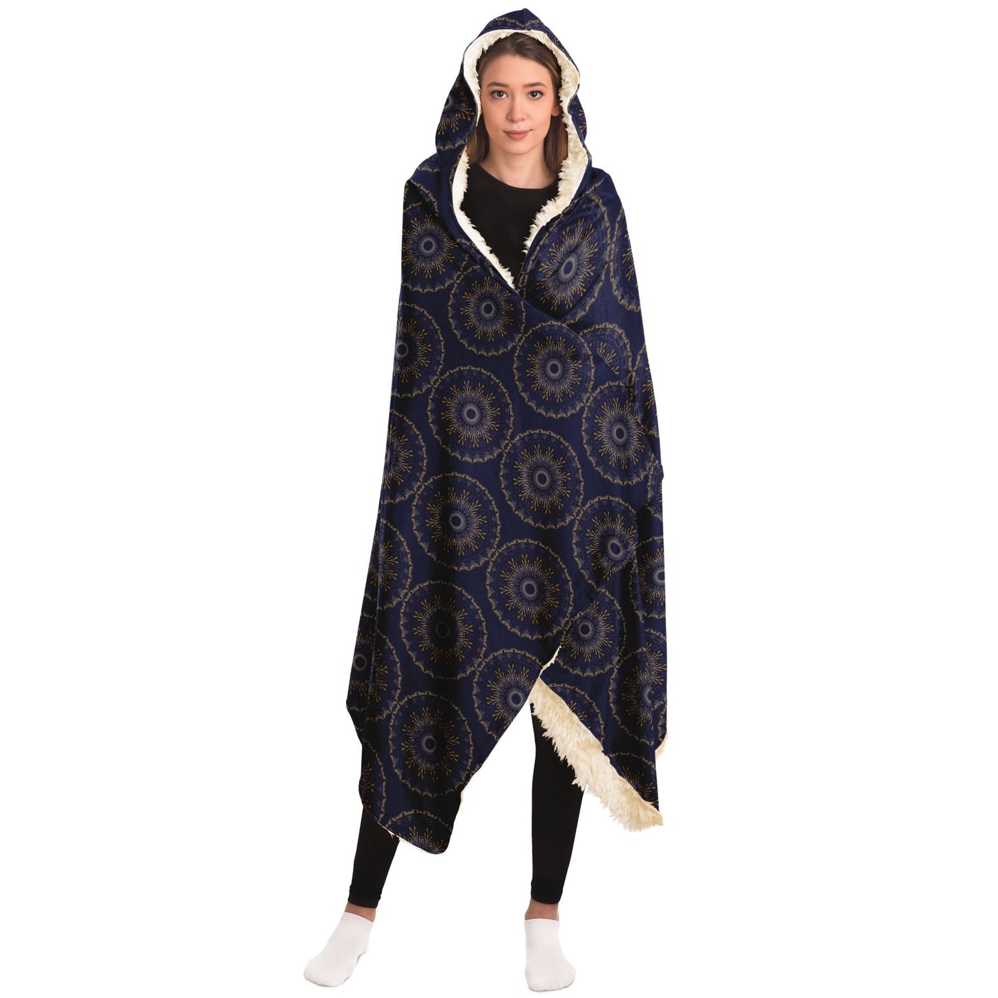 Hooded Blanket - AOP Mandala No 1 Gold on Dark Navy