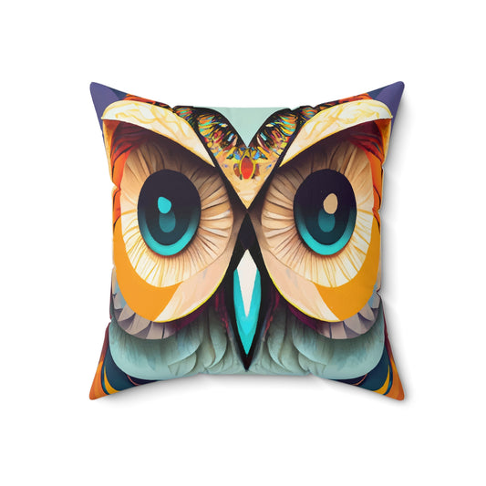 Spun Polyester Square Pillow  Kukloso Cubist Faces No 6 Owl & Chimp - Free Shipping