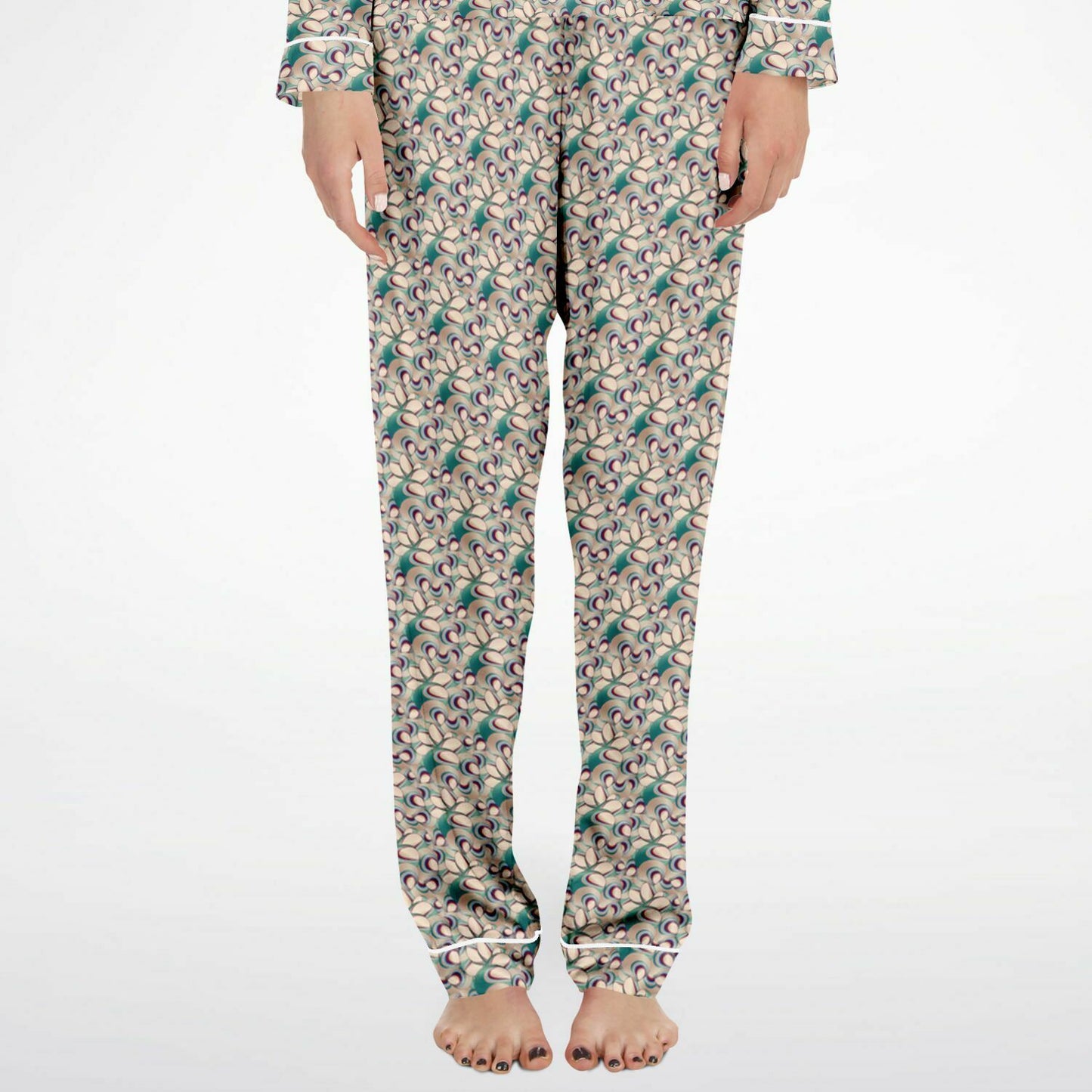 Women's Satin Pajamas - AOP Kukloso Ice Cream Swirls No 55 Abstract Aqua & Cream colors - Free Shipping