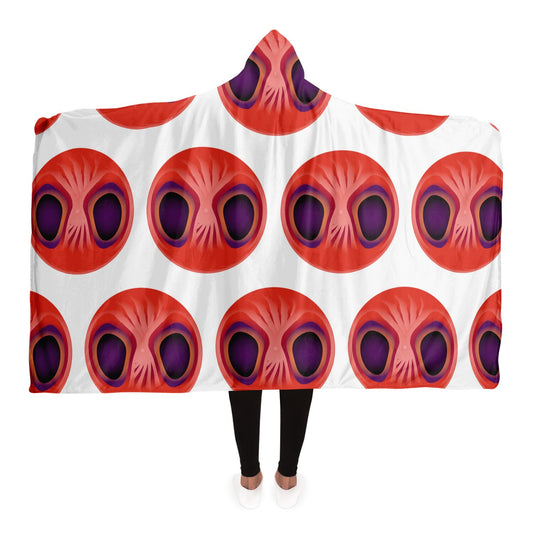 Hooded Blanket - AOP Kukloso Abstractical No 199 Alien Faces Orange on White - Free Shipping