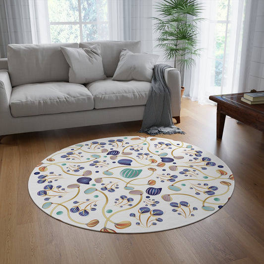 Round Rug Kukloso No 4403 Abstract Shapes on White Free Shipping