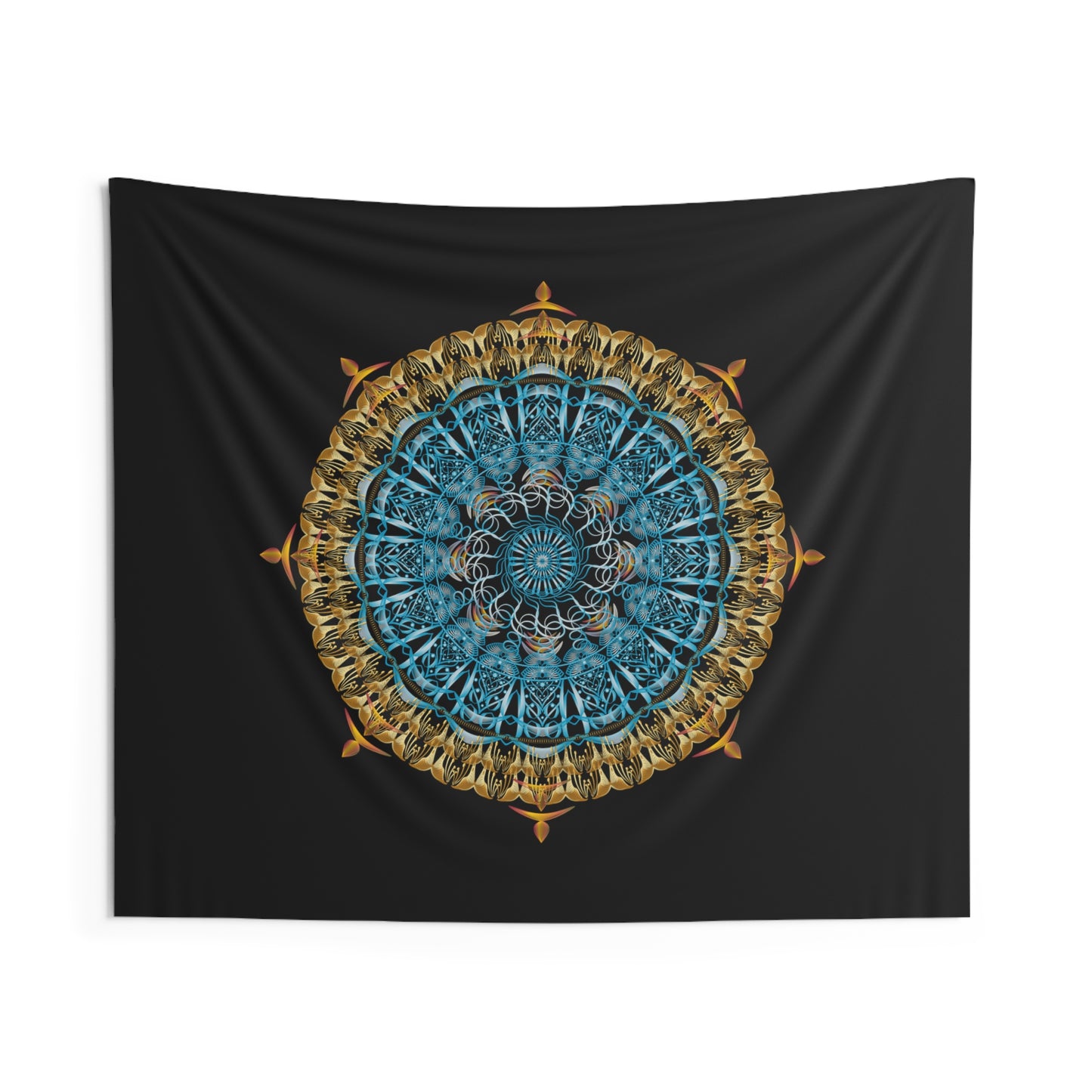 Indoor Wall Tapestries Kukloso Kuklos No 4341 Aqua, Gold Mandala - Free Shipping