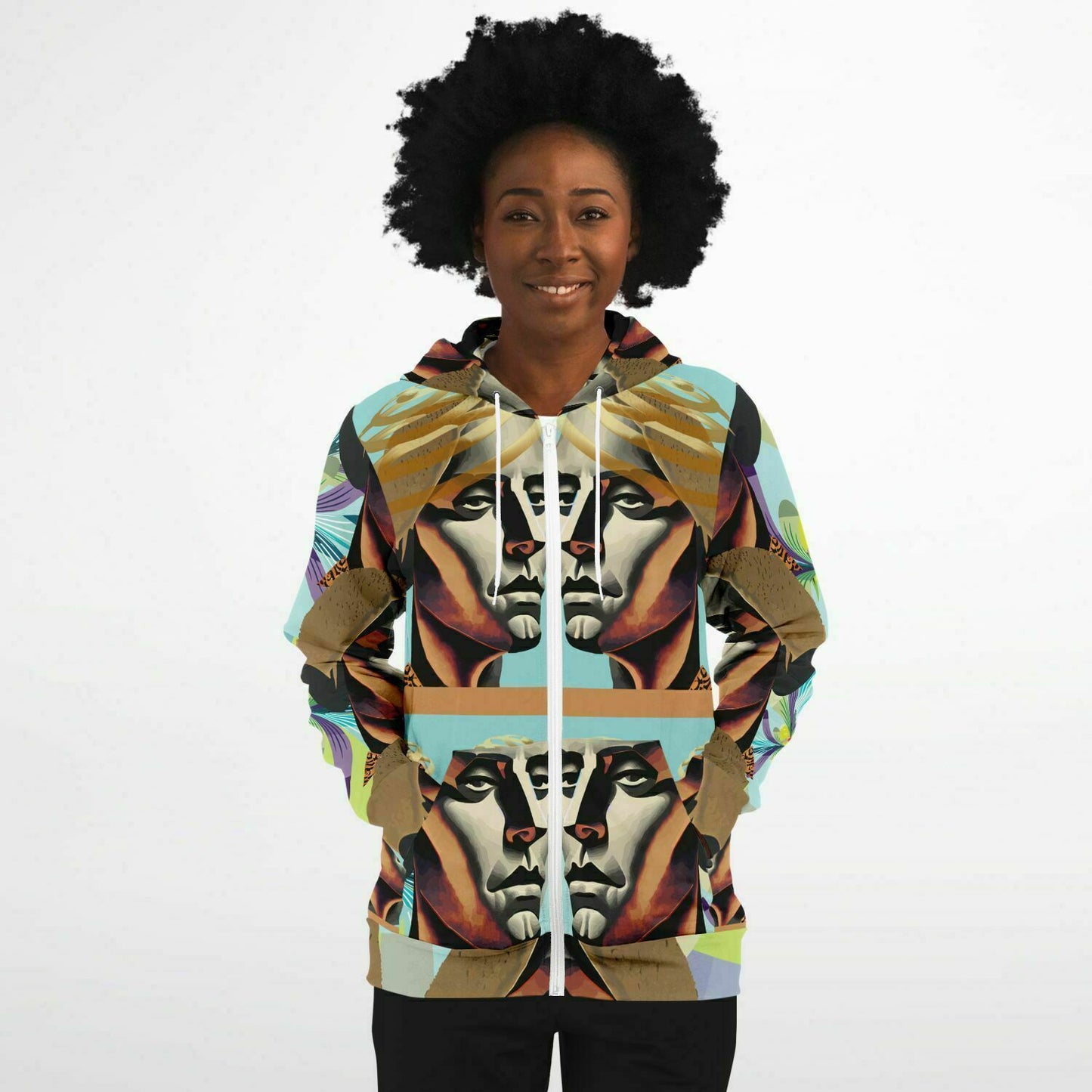 Fashion Zip-Up Hoodie - AOP  Kukloso Cubist Faces No 54 - Free Shipping