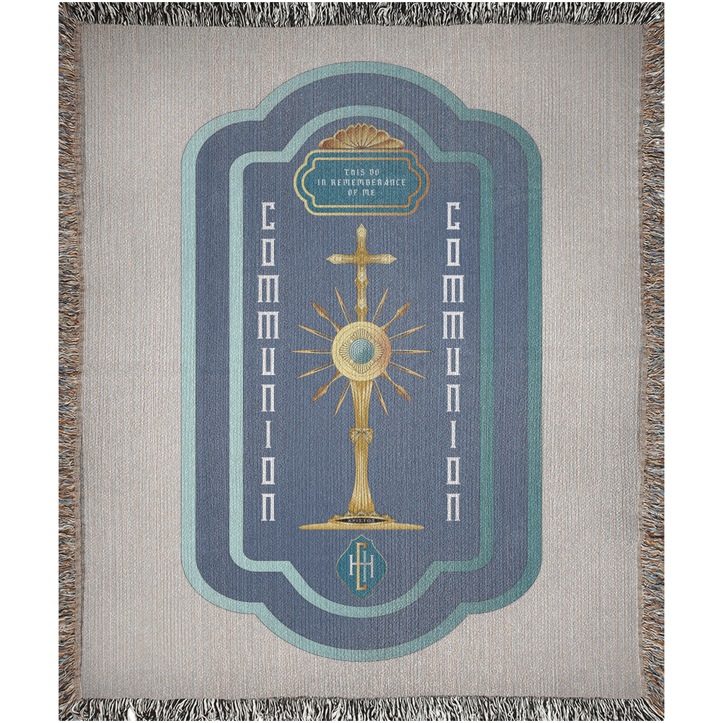 Woven Blankets Kukloso IHC Christogram Communion Card, Golden Monstrance - Free Shipping