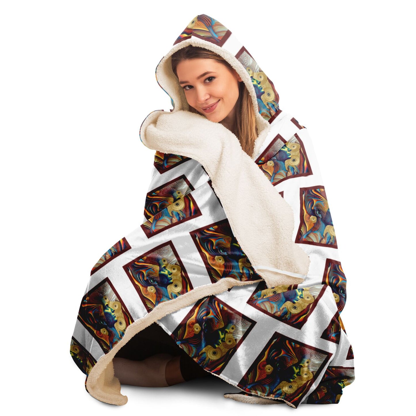Hooded Blanket - AOP Kukloso Cubist Faces No 18 - Free Shipping