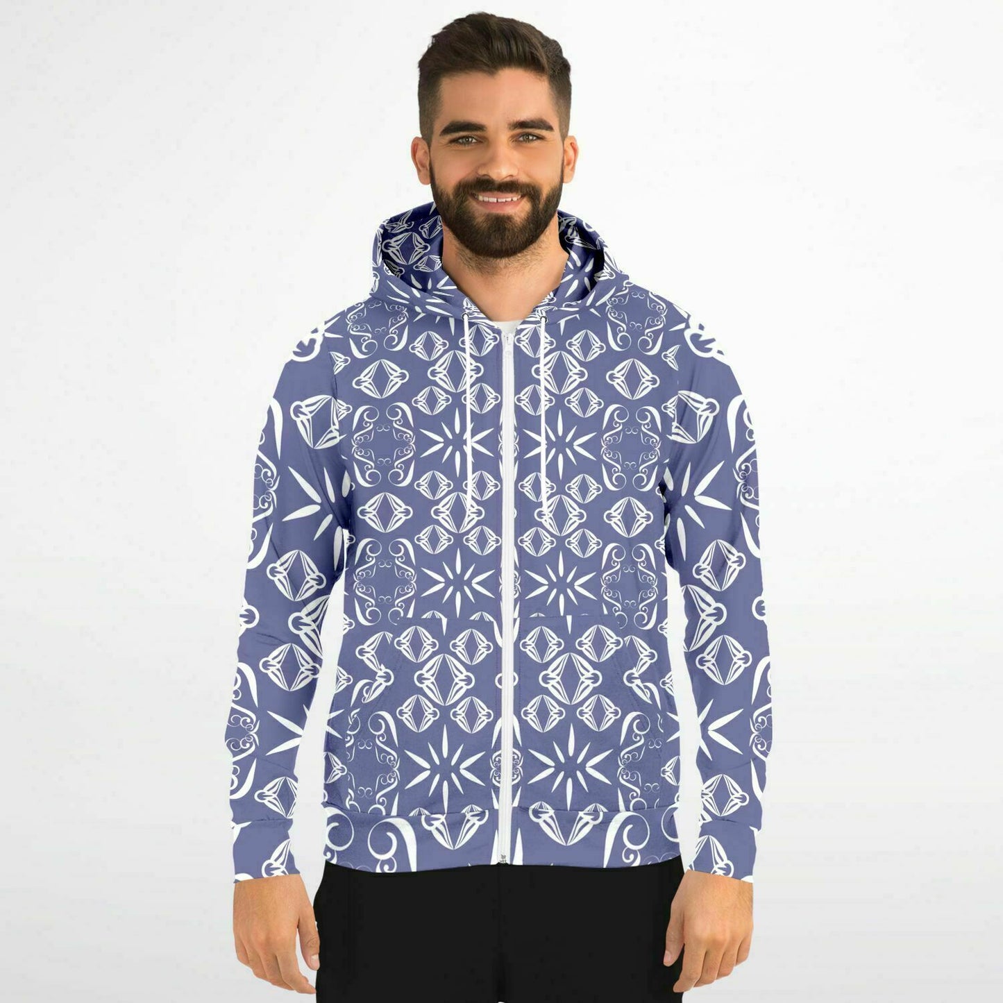 Fashion Zip-Up Hoodie - AOP  Kukloso Abstractical No 43 Periwinkle on White - Free Shipping