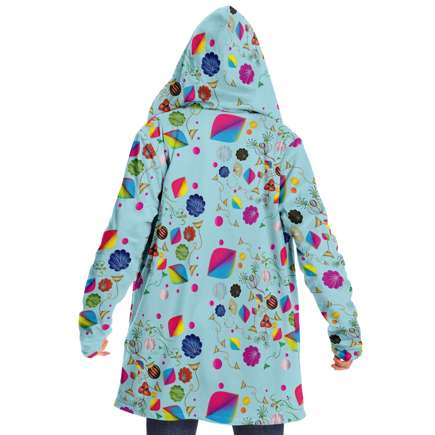 Microfleece Cloak - AOP  Kukloso Abstractical No 24 Florals on Aqua - Free Shipping