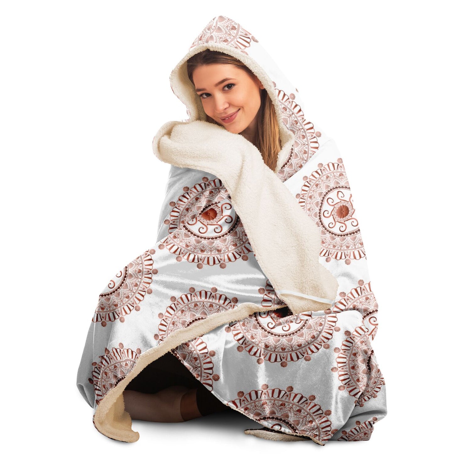 Hooded Blanket - AOP Mandala Elaborata Copper on White