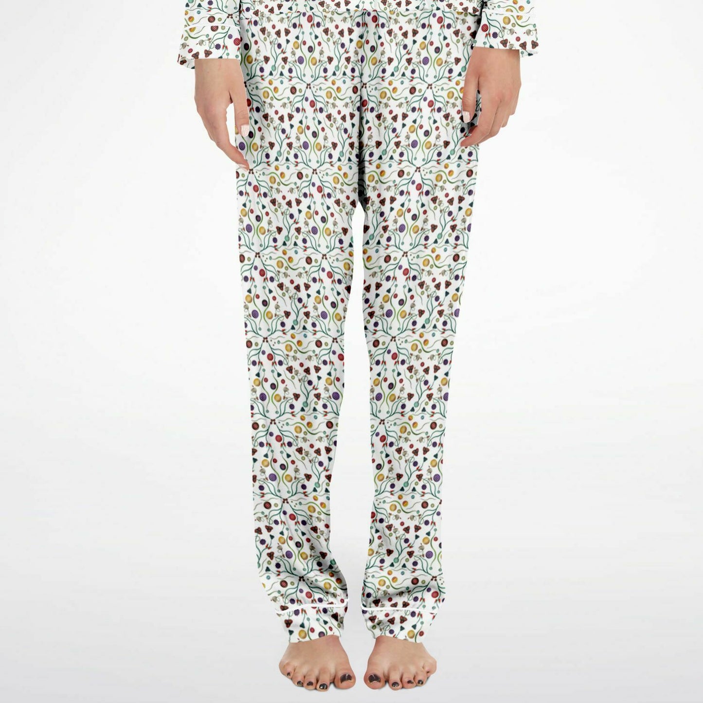 Women's Satin Pajamas - AOP Kukloso Melange de fleur No 3 Multicolored abstract flowers on White - Free Shipping