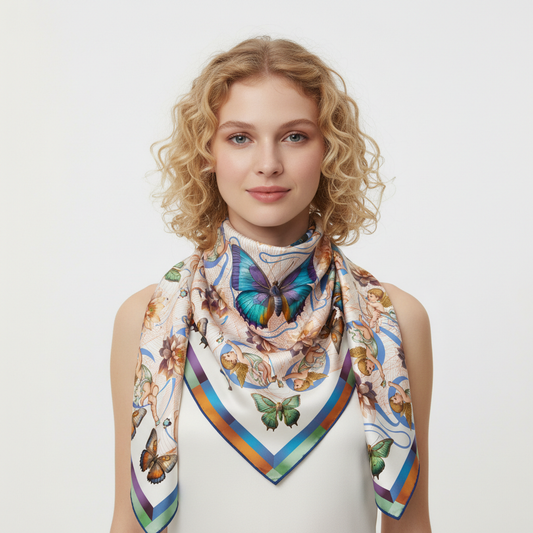 100% Silk Charmeuse Square Scarf  The Turquoise Papillon