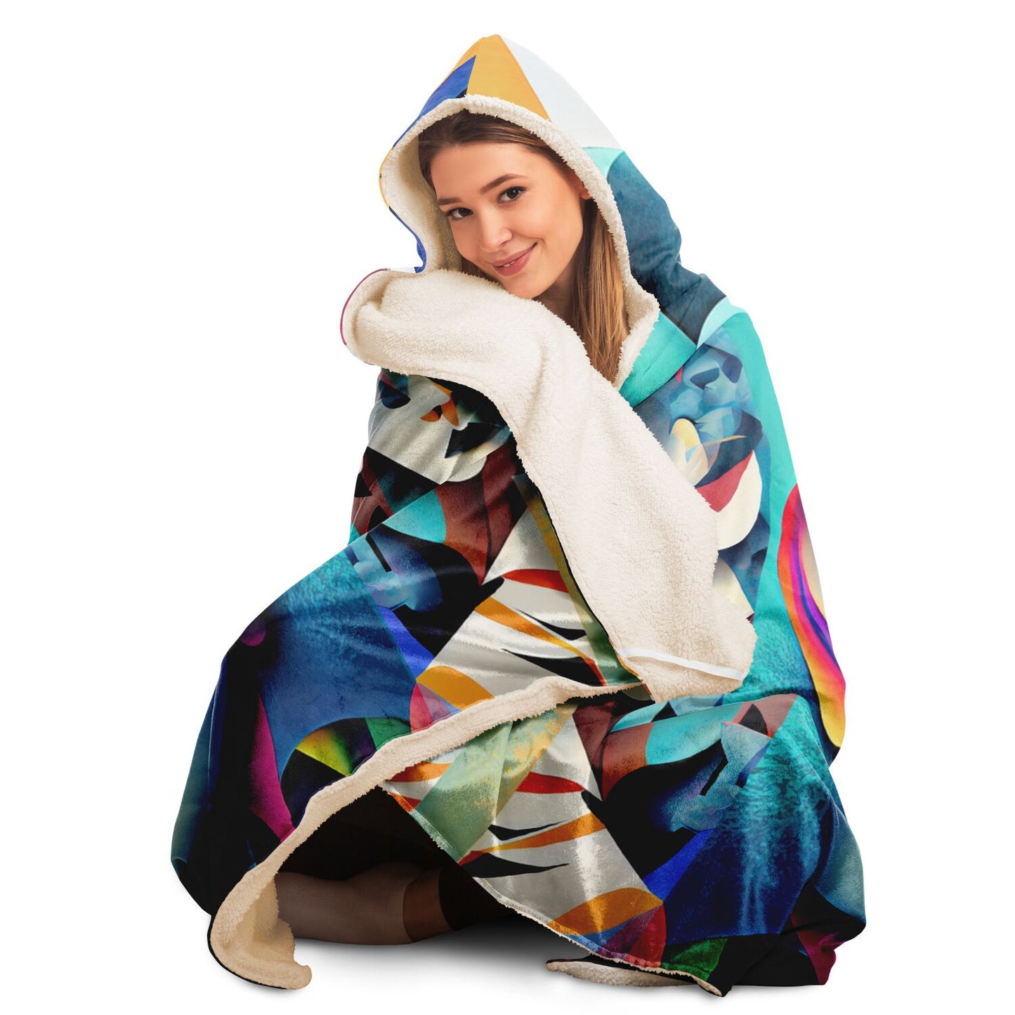 Hooded Blanket - AOP Kukloso Cubist Faces No 7 - Free Shipping