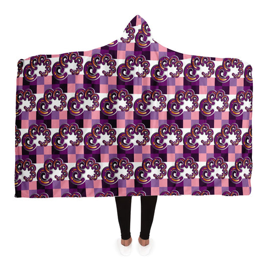 Hooded Blanket - AOP Kukloso Abstractical No 69 Purple, Pink, Silver on White - Free Shipping