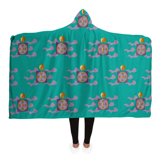 Hooded Blanket - AOP Mandala No 19 Golden Moth Pattern on Turquoise