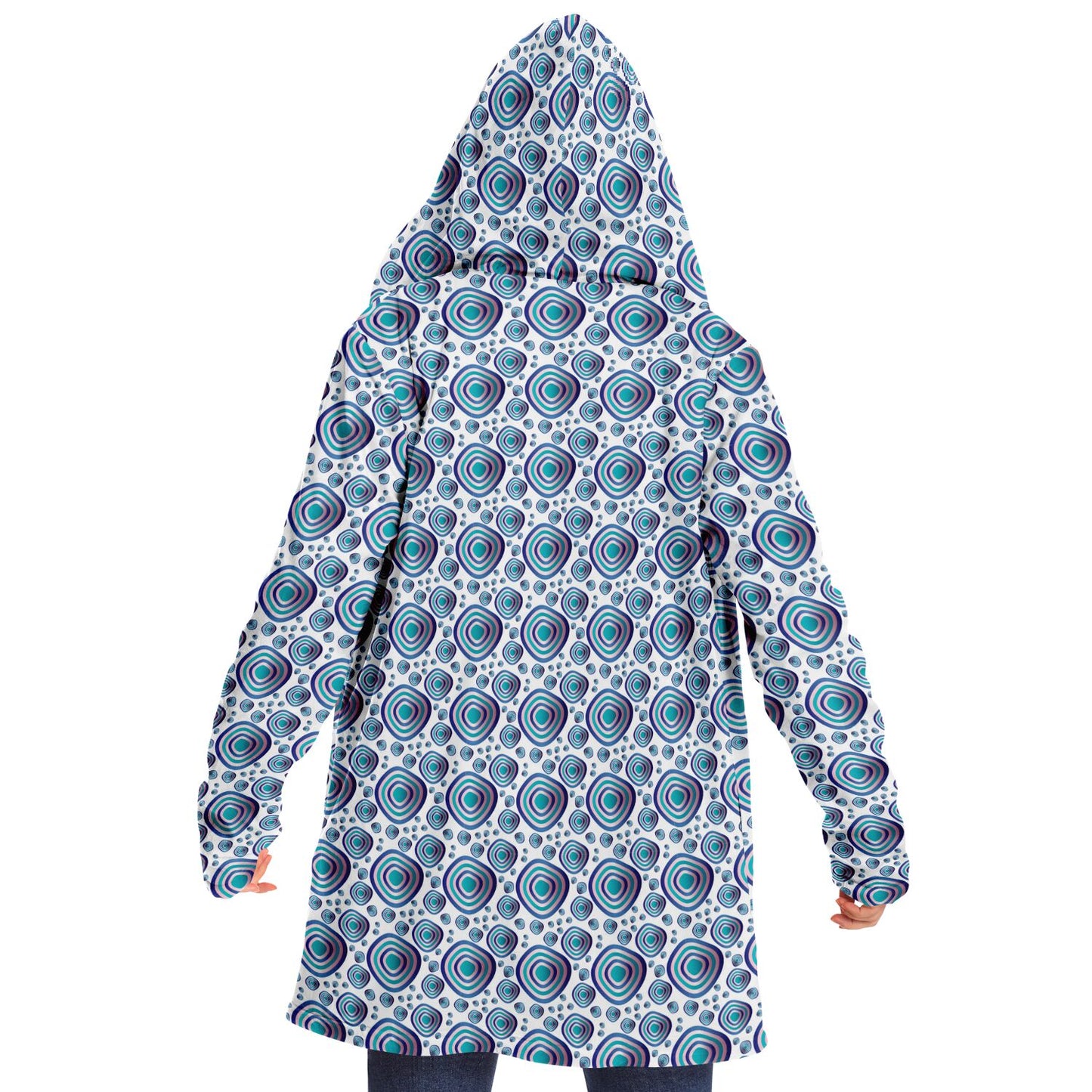 Microfleece Cloak - AOP Kukloso Abstractical No 96 Abstract Aqua, Blue, Pink on White - Free Shipping