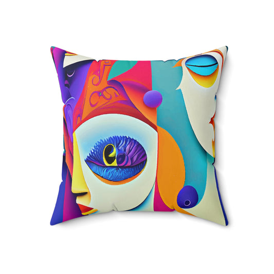 Spun Polyester Square Pillow  Kukloso Cubist Faces No 2 - Free Shipping