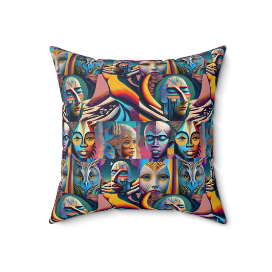 Spun Polyester Square Pillow  Kukloso Cubist Faces No 8 - Free Shipping