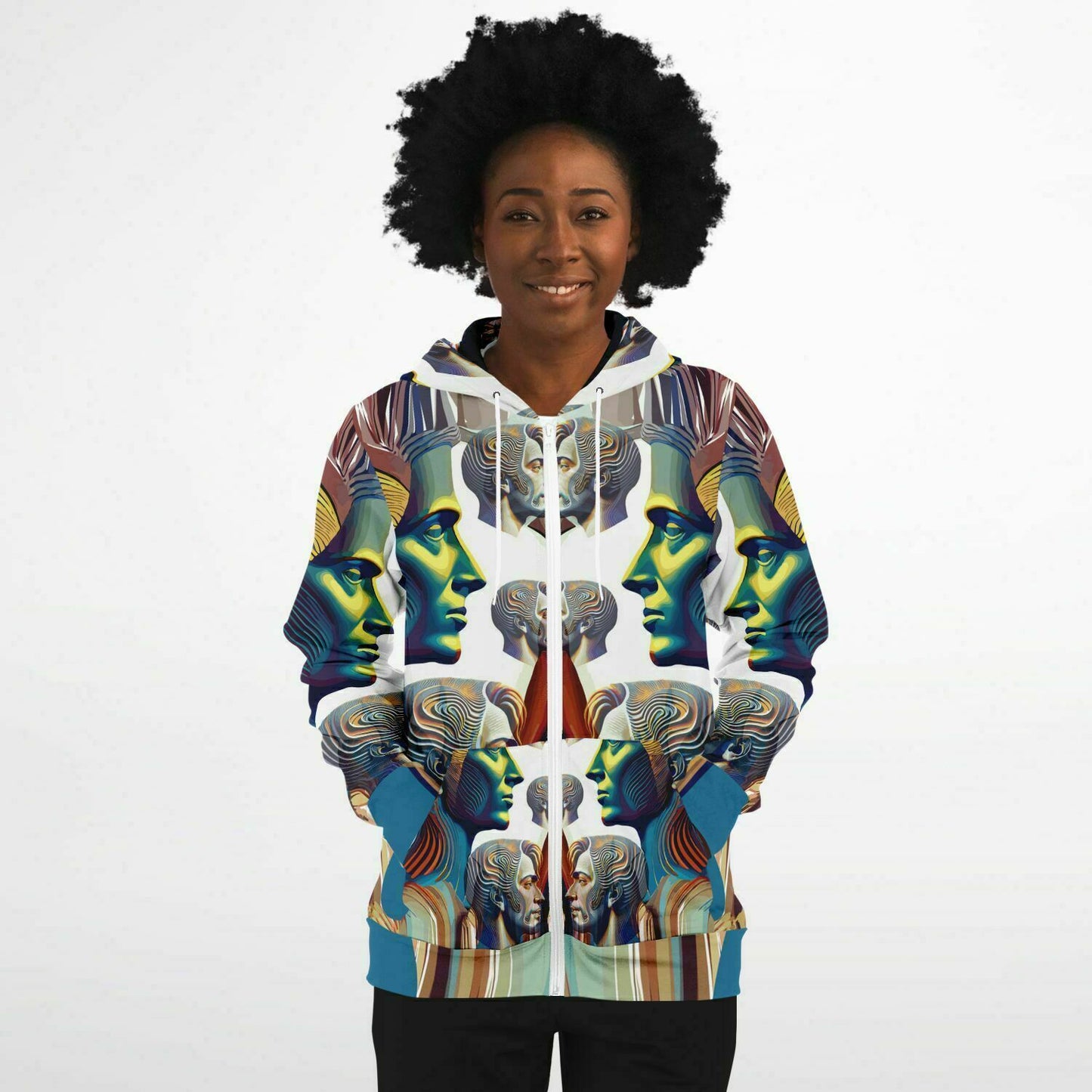 Fashion Zip-Up Hoodie - AOP Kukloso Cubist Faces No 41 - Free Shipping