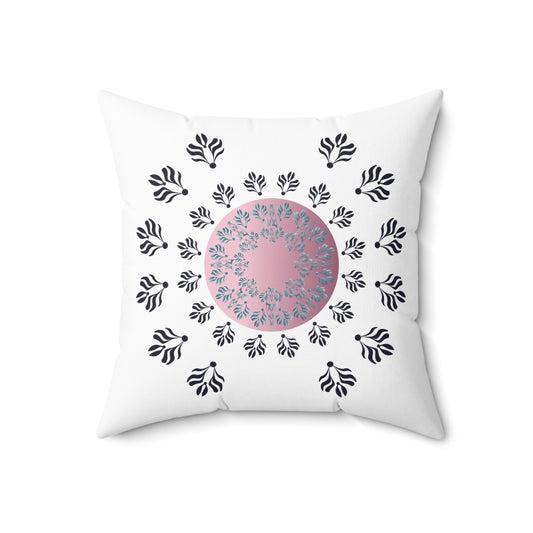 Spun Polyester Square Pillow Kukloso Mandala No 166 in Pink & Gold - Free Shipping