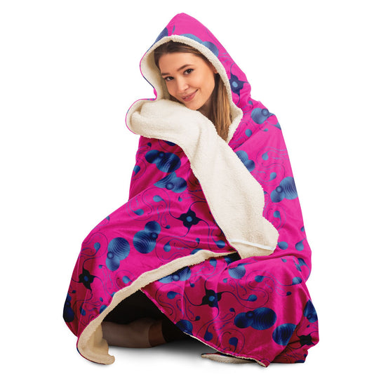 Hooded Blanket - AOP Kukloso Abstractical No 57 Abstract Blue Shapes on Dark Pink Lrg Pattern - Free Shipping