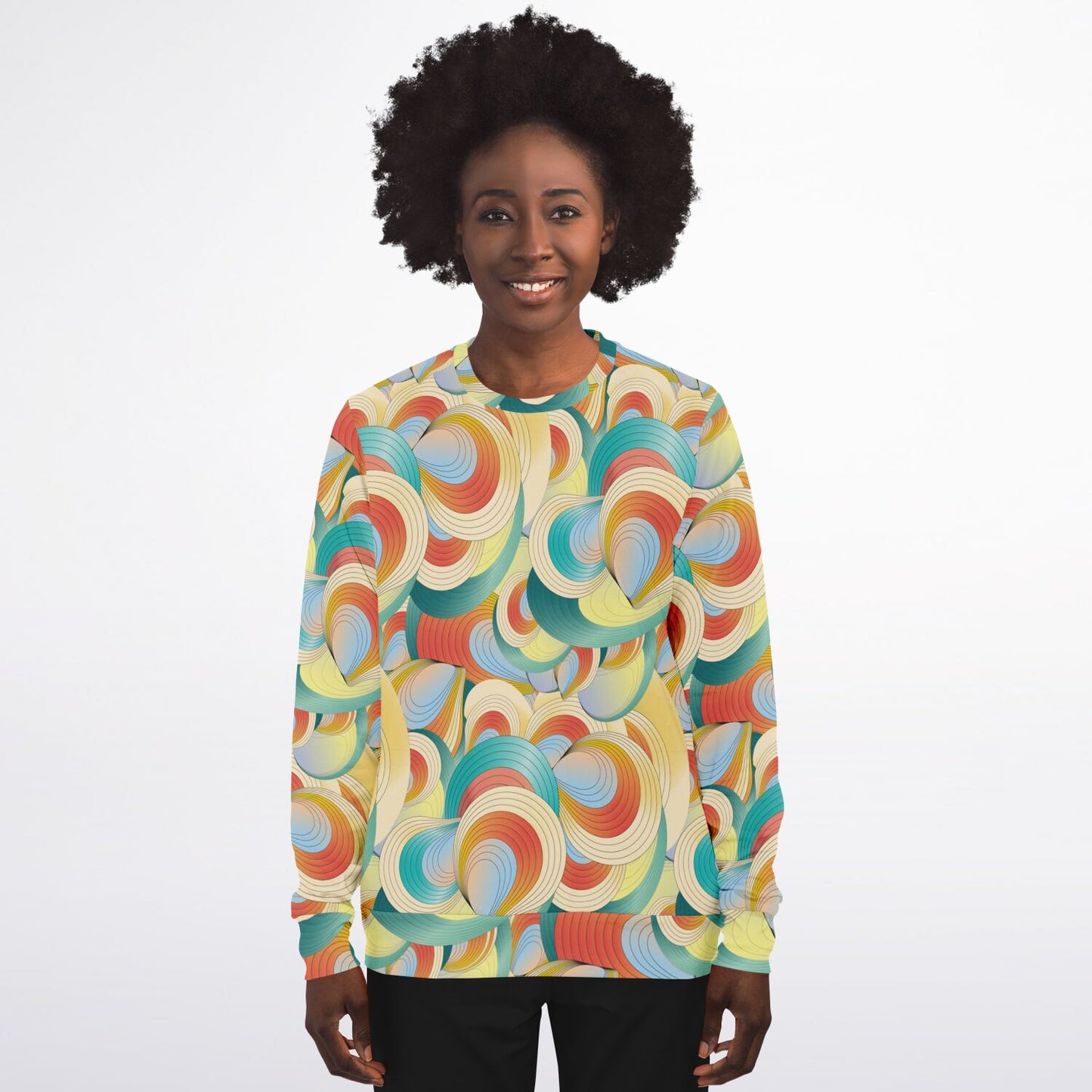 Athletic Sweatshirt - AOP  Kukloso Ice Cream Swirls No 60 Yellow, Aqua, Orange - Free Shipping