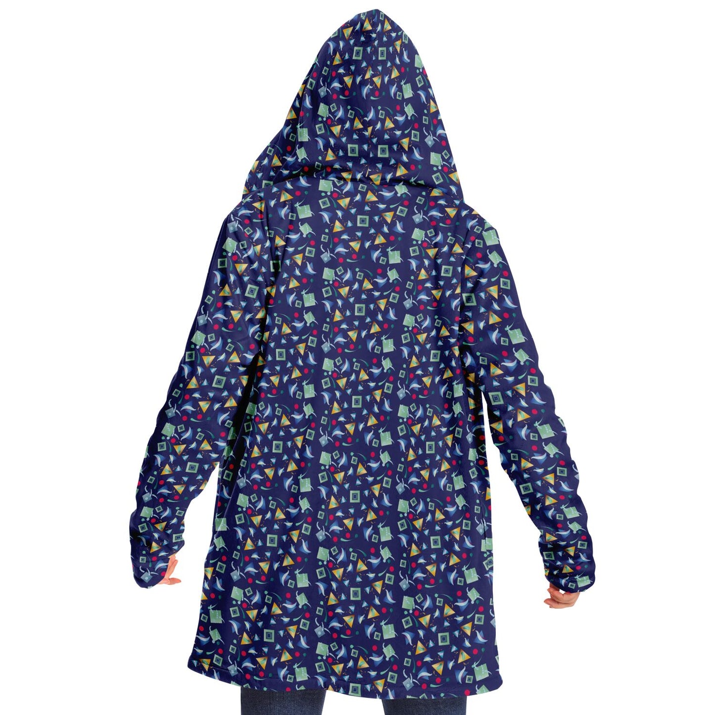 Microfleece Cloak - AOP  Kukloso Whimsical No 11 Mini Abstract shapes Red, Aqua,Gold on Navy - Free Shipping