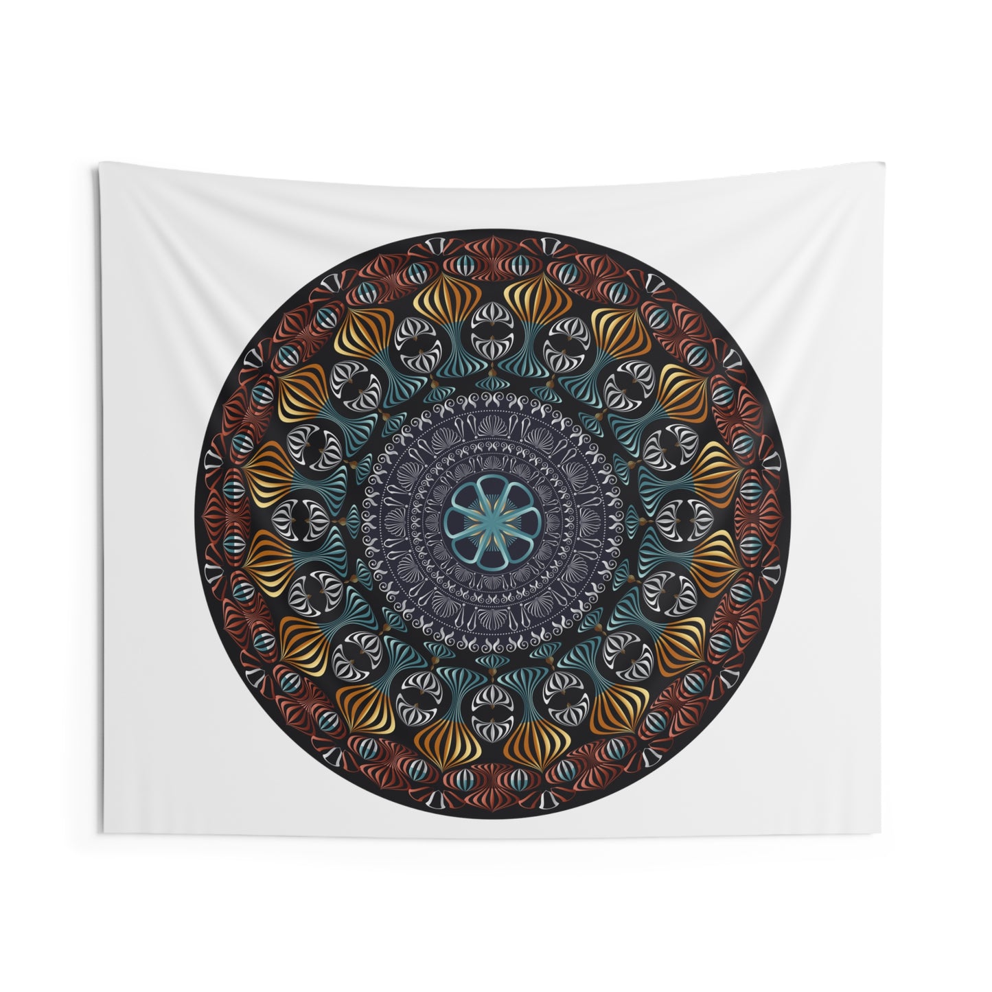 Indoor Wall Tapestries Kuklos No 4420 Mandala Gold, Silver, Aqua - Free Shipping