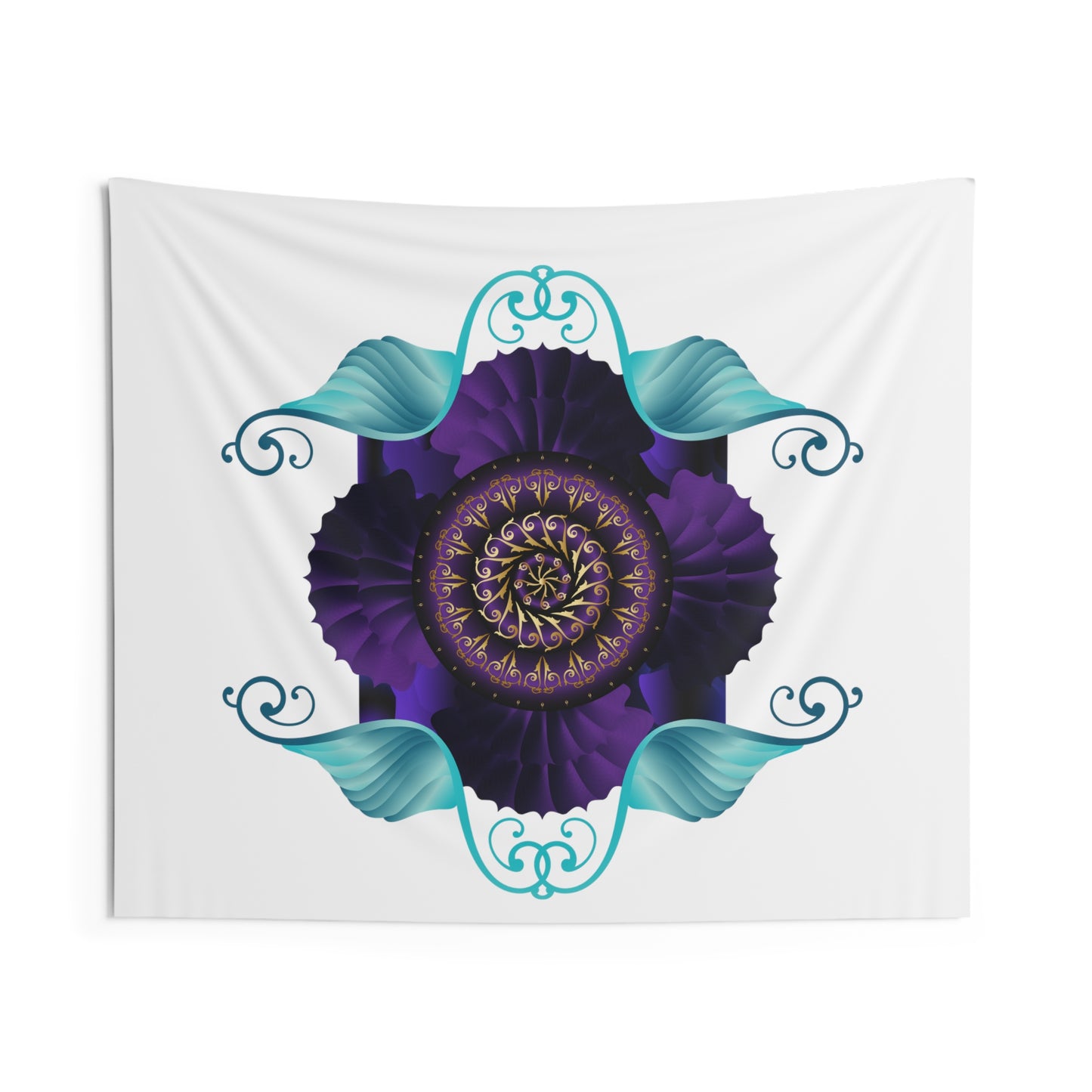 Indoor Wall Tapestries Kuklos No 4364 Abstract Mandala Aqua & Deep Violet- Free Shipping