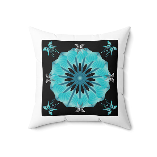 Spun Polyester Square Pillow Kukloso Mandala No 144 Navy/White - Free Shipping