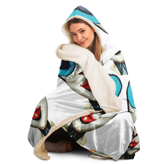 Hooded Blanket - AOP Kukloso Cubist Faces No 12 White Bkgd - Free Shipping