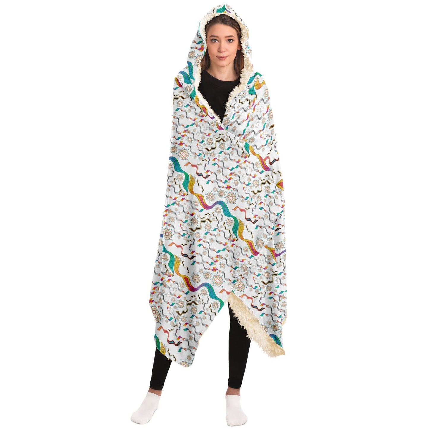 Hooded Blanket - AOP Kukloso Abstractical No 136 Multicolored Shapes on White - Free Shipping