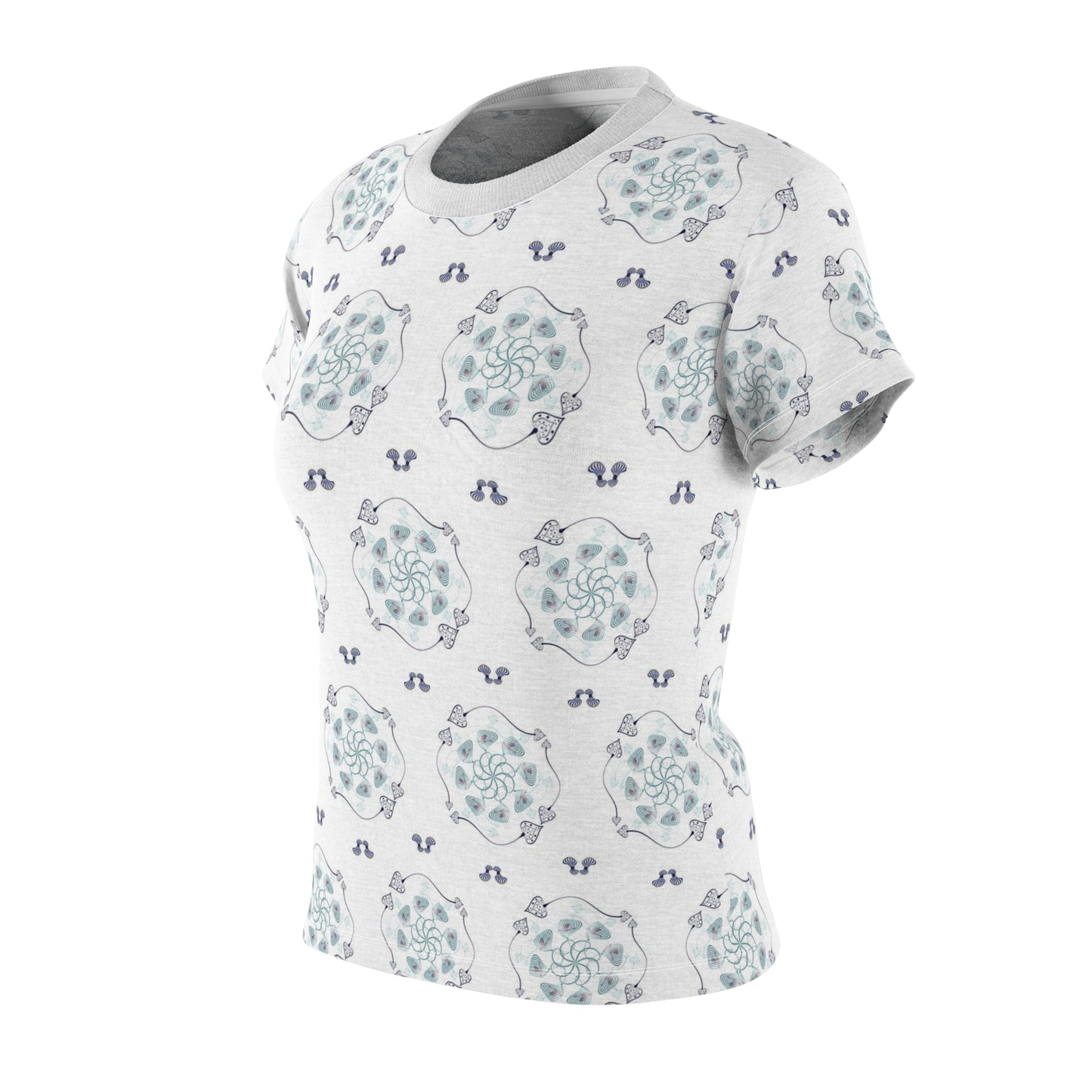 Women's Cut & Sew Tee (AOP) KuklosoAG No 22 Aqua, Navy Shapes on White - Free Shipping