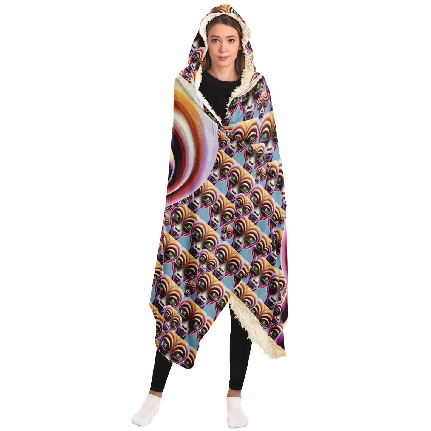 Hooded Blanket - AOP Kukloso Cubist Space Girls No 6 - Free Shipping