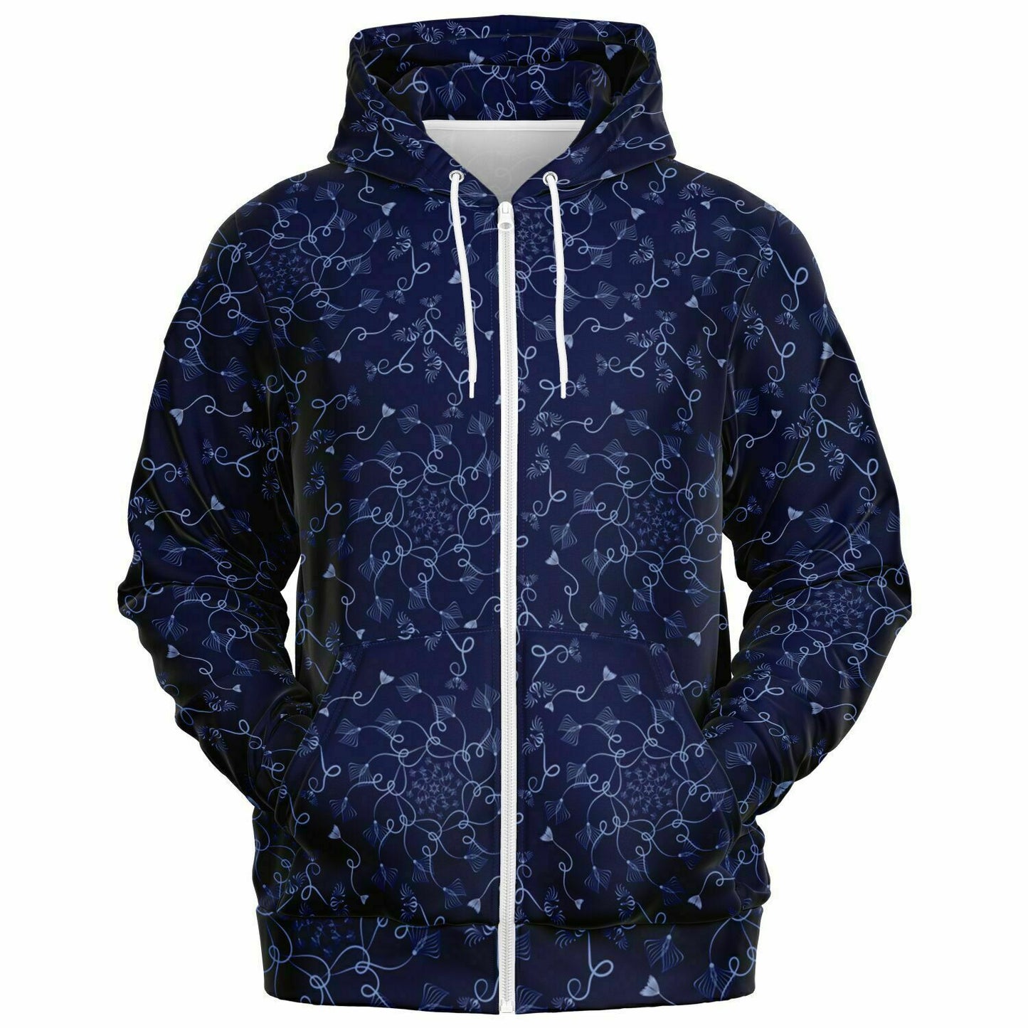 Fashion Zip-Up Hoodie - AOP  Kukloso Abstractical No 19 Periwinkle on Navy - Free Shipping