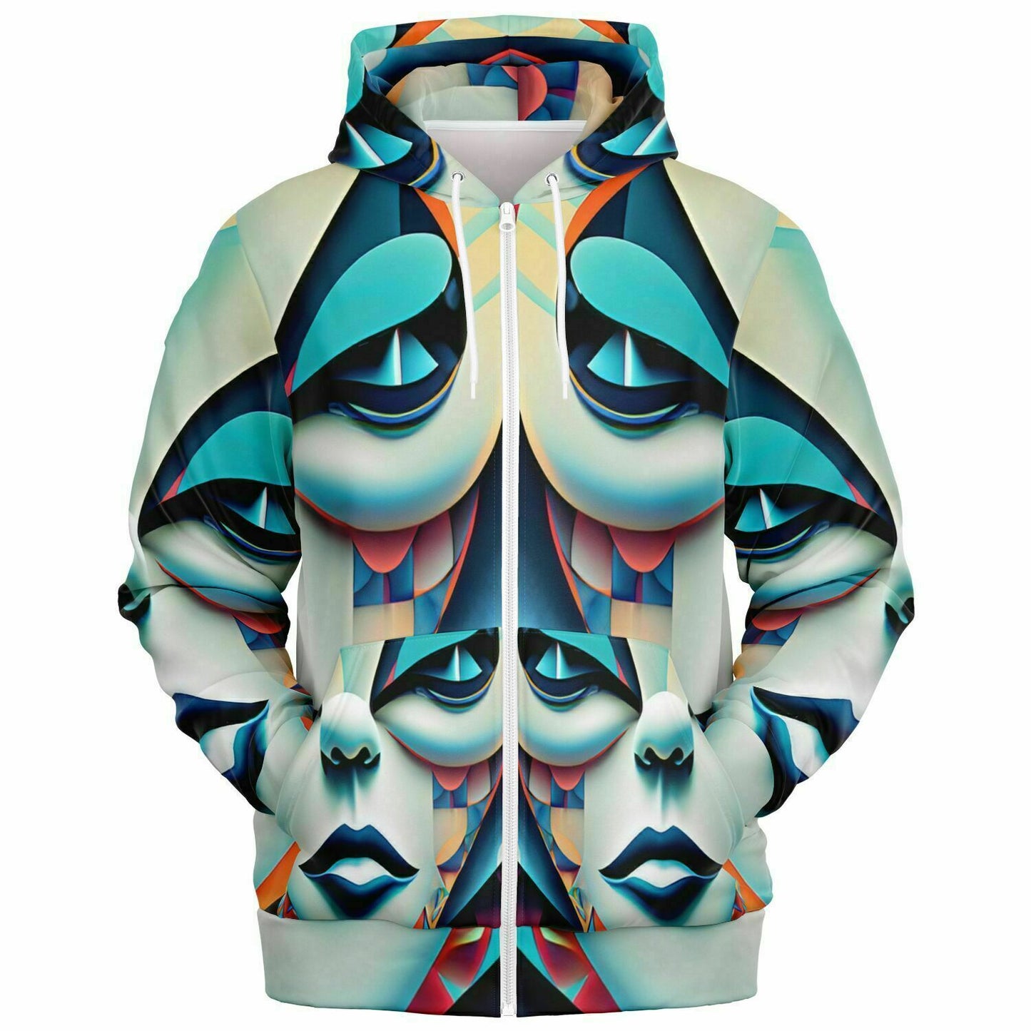 Fashion Zip-Up Hoodie - AOP  Kukloso Cubist Faces No 10 Multicolored - Free Shipping