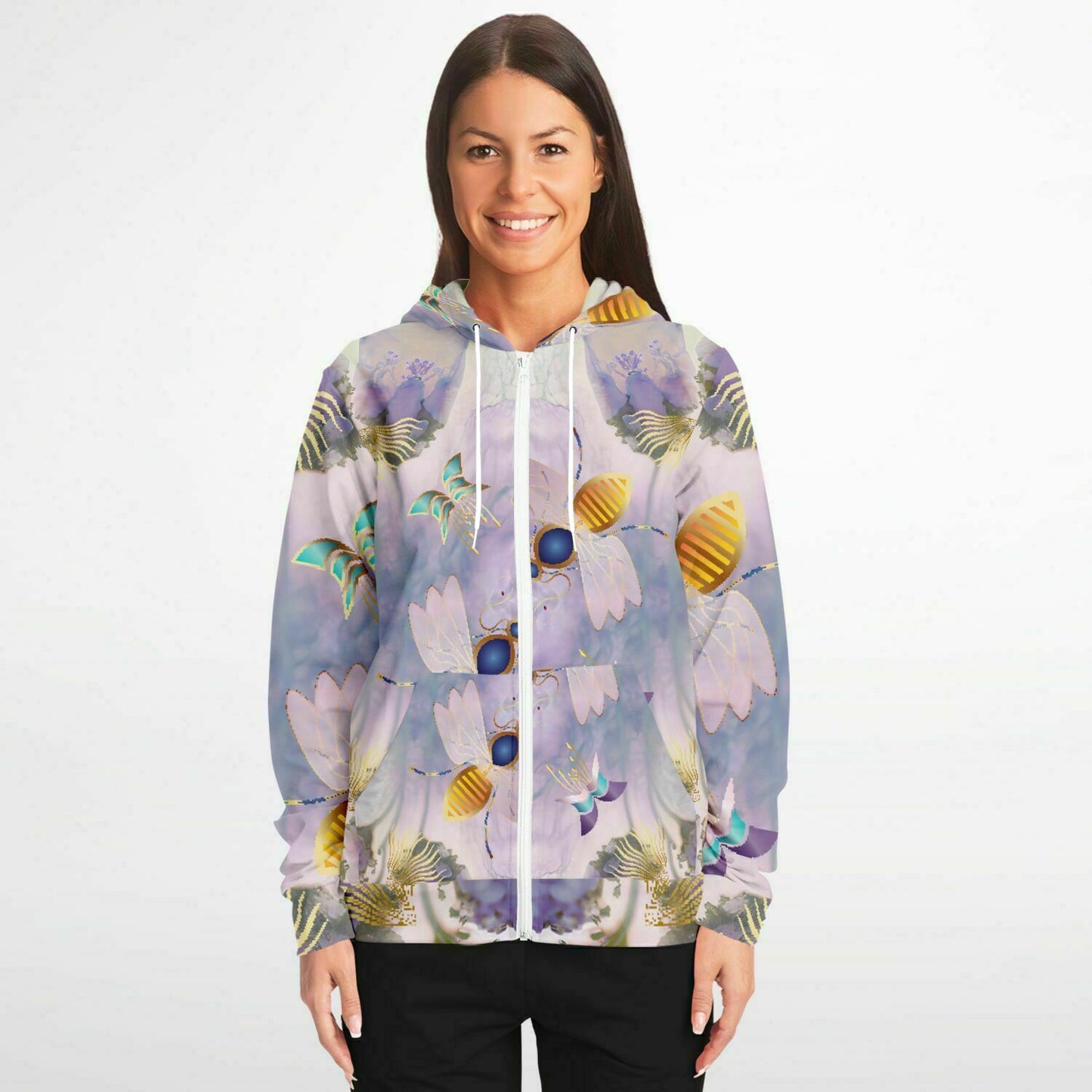 Fashion Zip-Up Hoodie - AOP  Kukloso Queen Bee Floral Background- Free Shipping