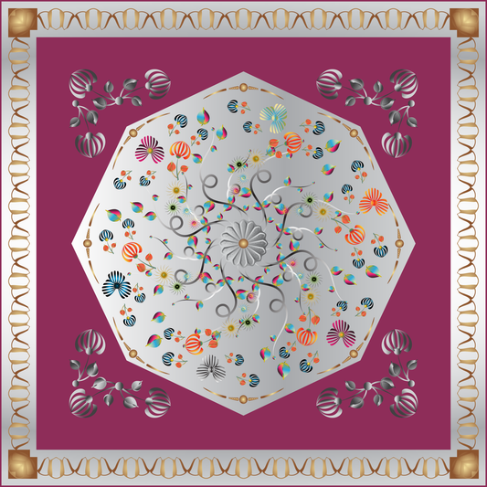 100% Silk Charmeuse Square Scarf Abstract Florals No 4