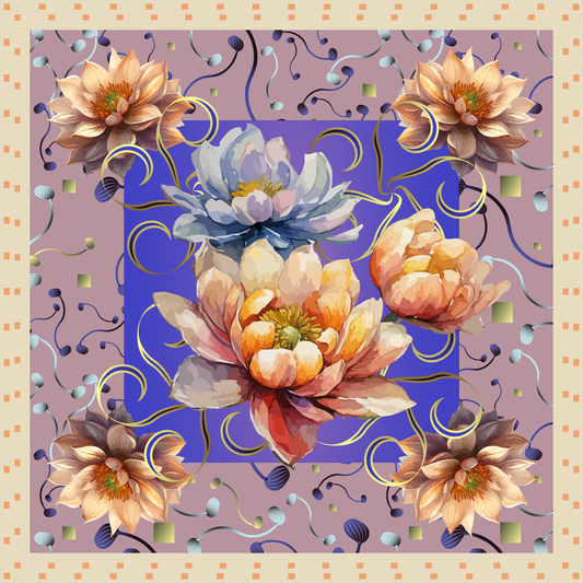 100% Silk Charmeuse Square Scarf Abstract Florals No 5