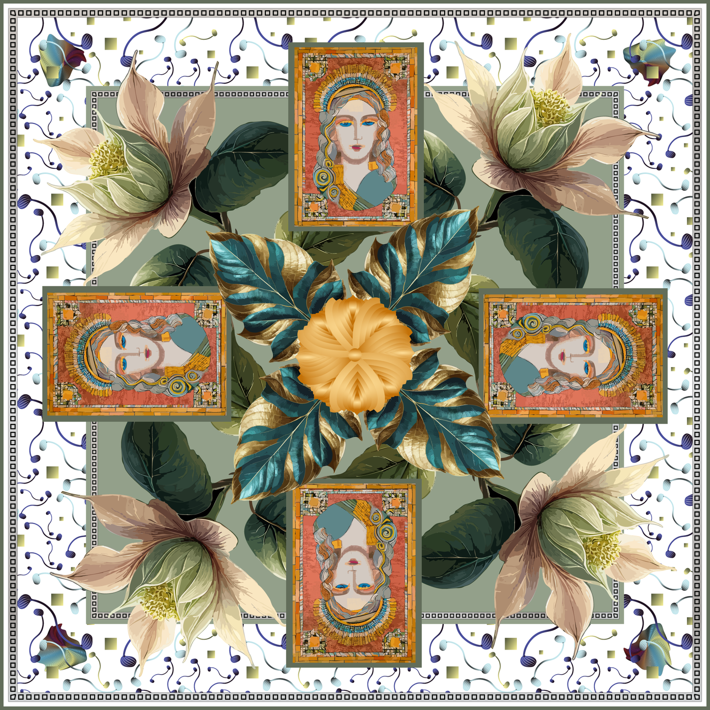 100% Silk Charmeuse Square Scarf Abstract Florals No 6