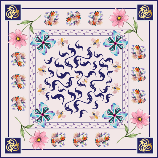 100% Silk Charmeuse Square Scarf Abstract Florals No 7