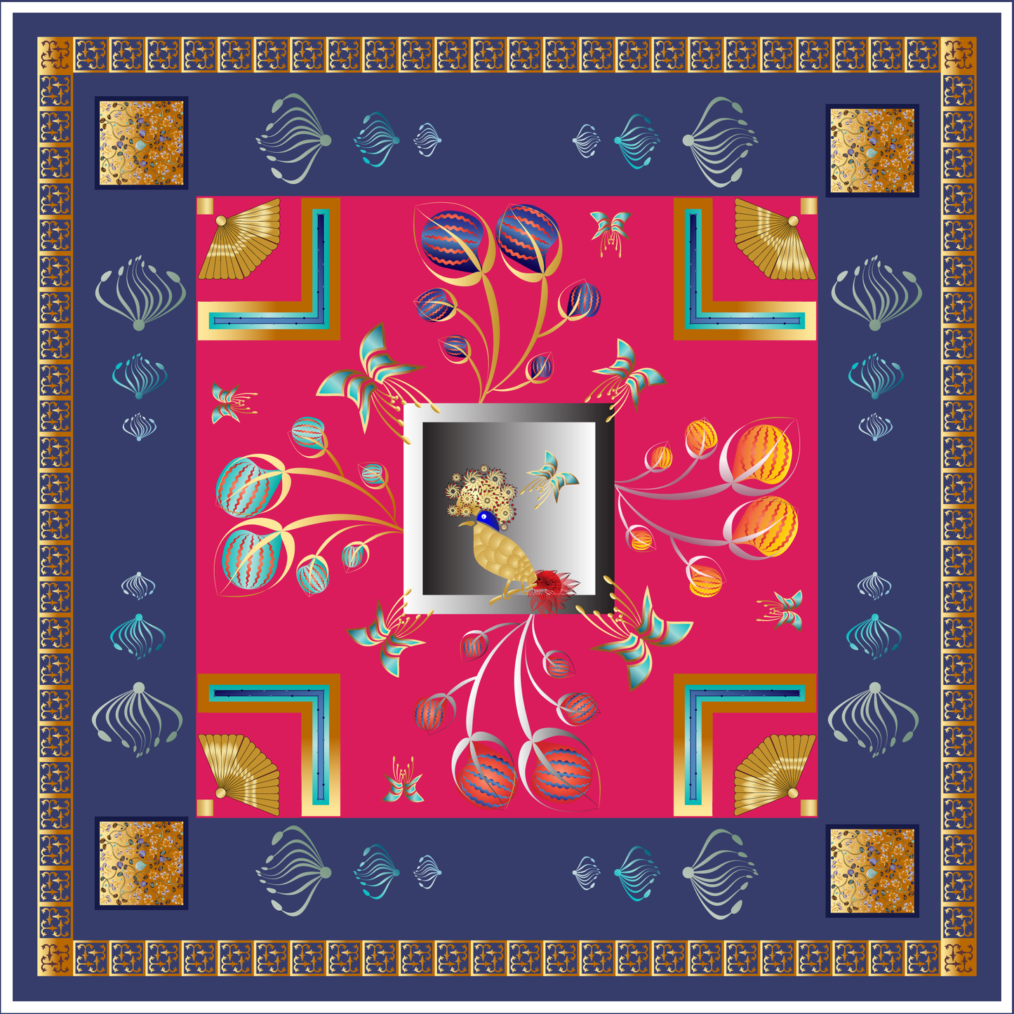 100% Silk Charmeuse Square Scarf Abstract Graphics No 4